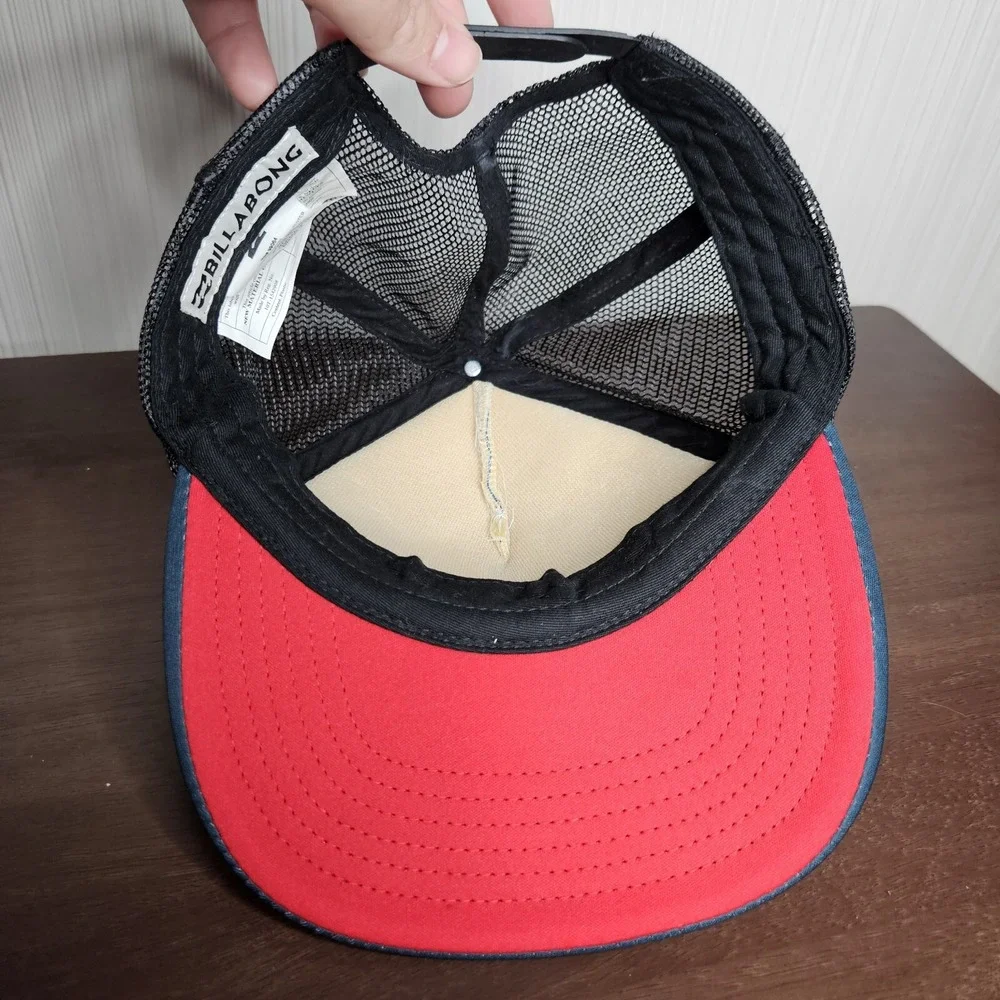 Billabong Trucker Hat Mens OS Blue Sunset Stripe Flat Brim Mesh Back Snapback